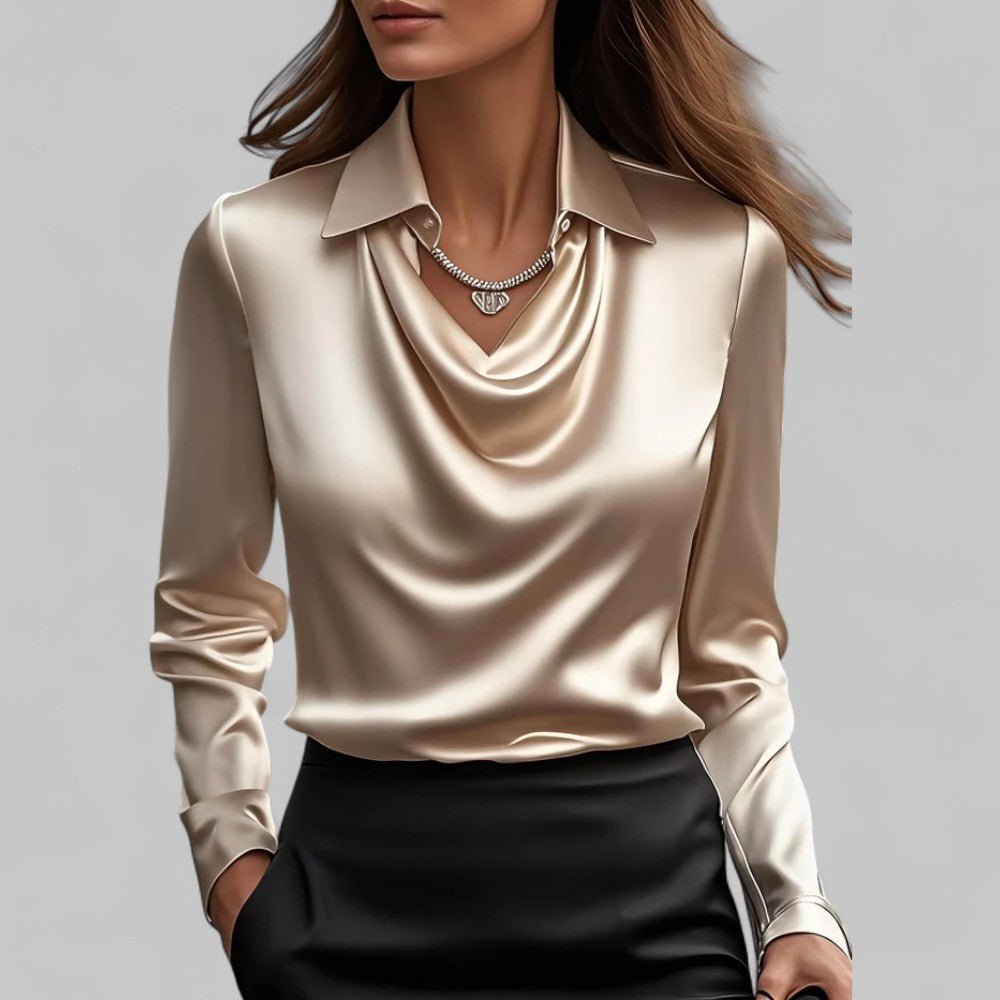 Andrea | Draped Neck Blouse for Women in Satin