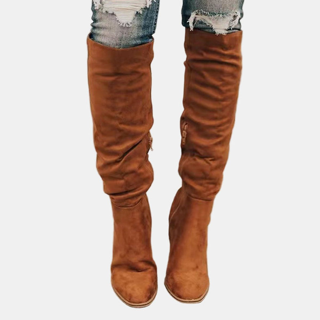 Lena | Elegant And Comfortable Stretch Block Heel Knee High Boots