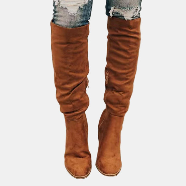 Lena | Elegant And Comfortable Stretch Block Heel Knee High Boots