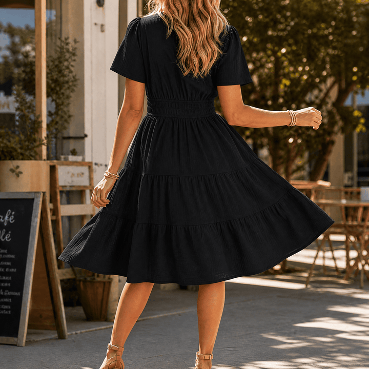 Solenna | Smocked Waist Tiered Mini Dress for Women