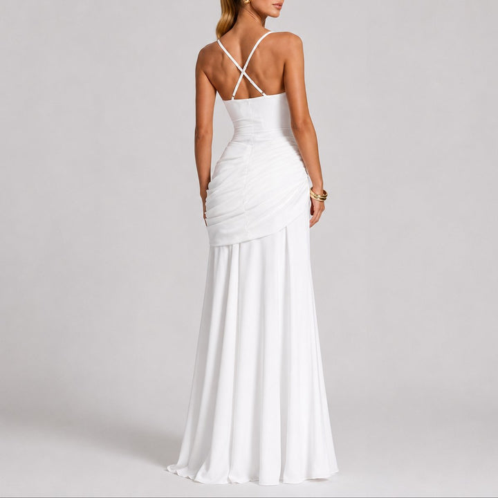 Ava | Sophisticated Fall Wedding Ruched Square-Neck Maxi Dress