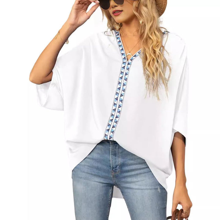 Mira | Comfortable Bohemian Embroidered V-Neck Tunic Top