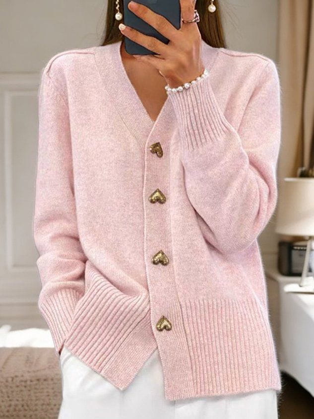 Angelika | Elegant and Comfortable Heart Button Knit Cardigan