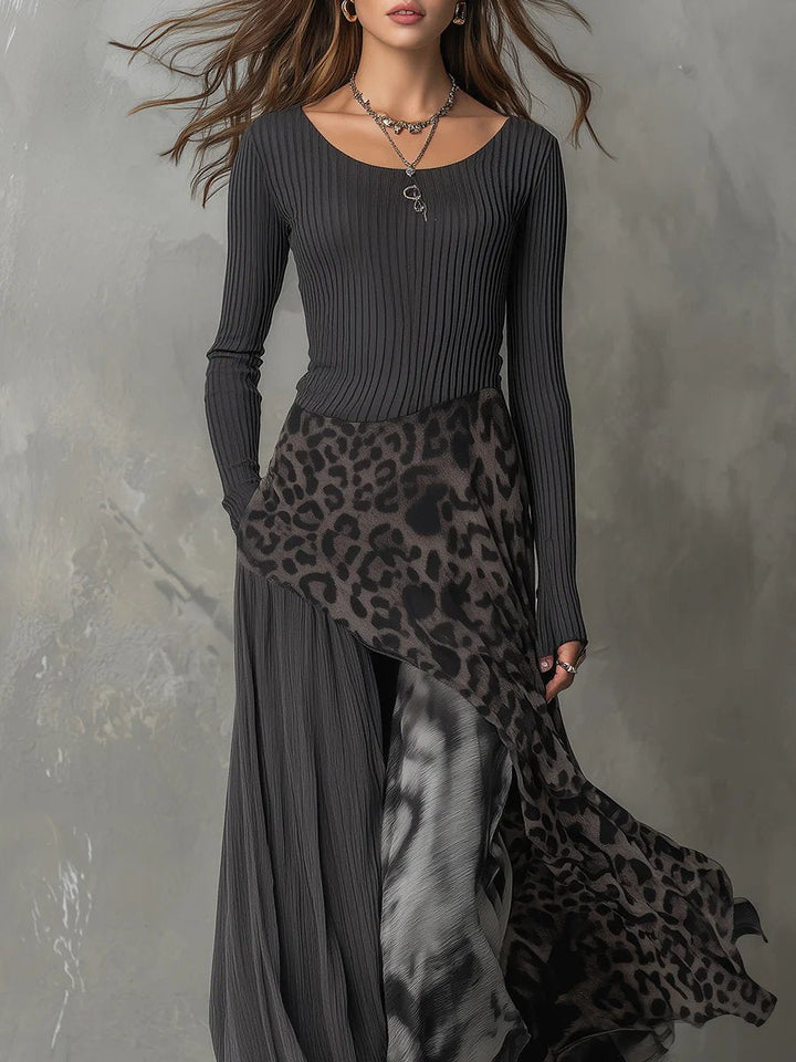 Mira | Modernes und stilvolles Maxikleid mit Leopardenmuster und langen Ärmeln