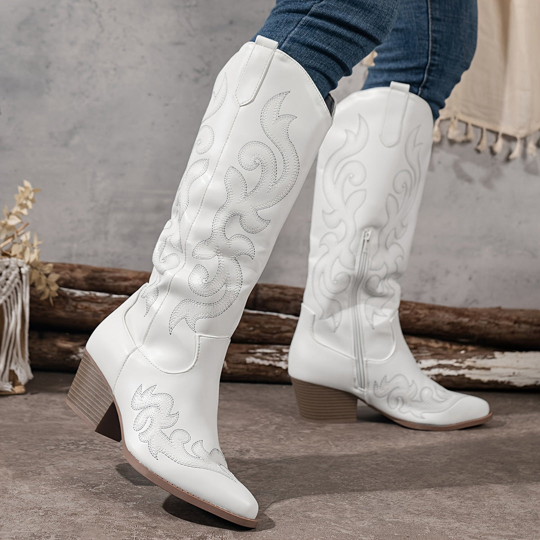 Chloe | Timeless Wide Calf Knee High Western Cowboy Boots