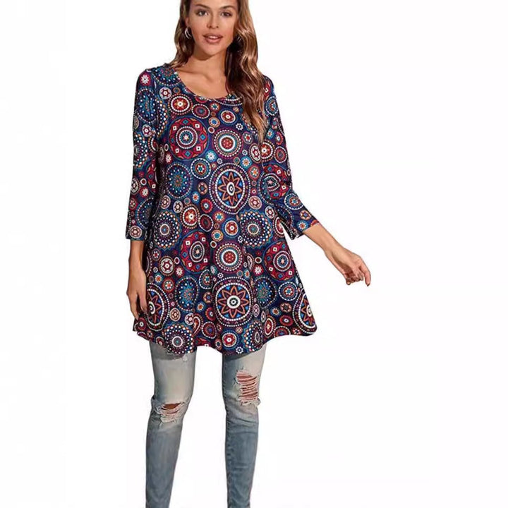 Amelia | Geometric Mandala Print A-Line Tunic Top