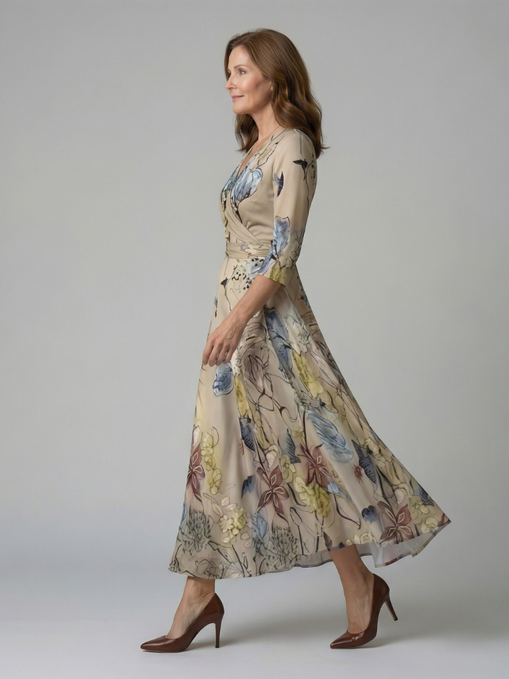 Celine | Midi Dress – Floral Cross Wrap Style for Women