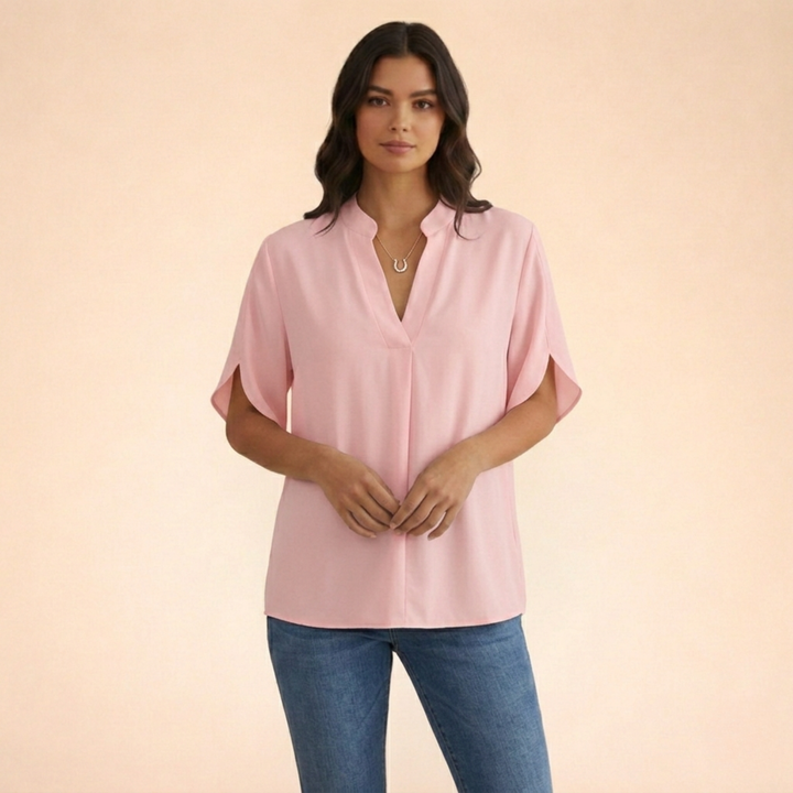 Elamira | Damen-Feine V-Ausschnitt-Alltagsbluse