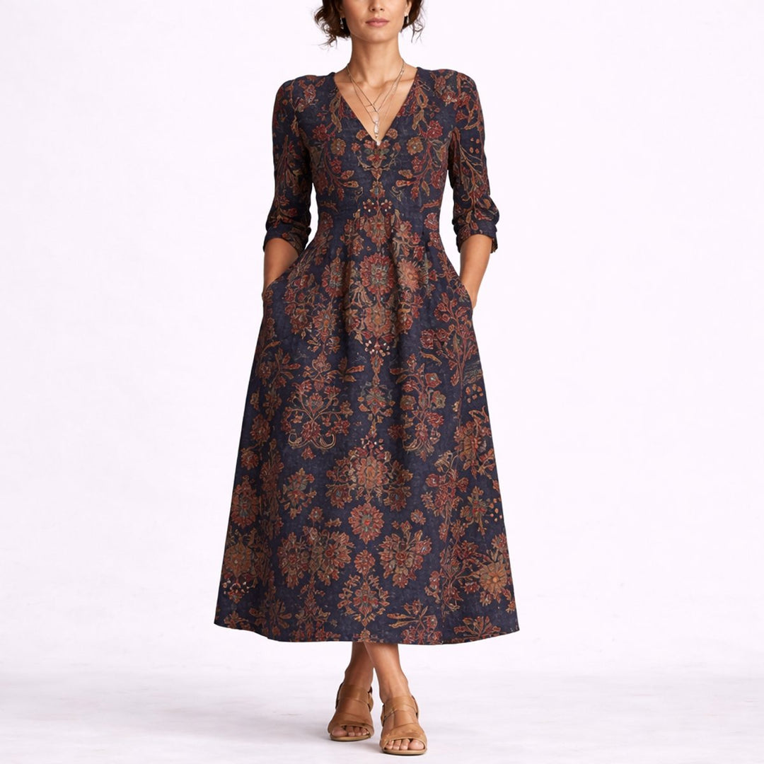 Camille | Lightweight And Comfortable Fall Wedding Floral Midi Dress
