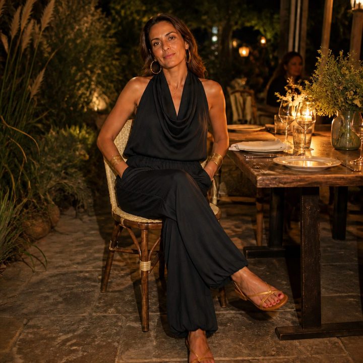 Draplyn | Wide Leg Halter Jumpsuit for Effortless Style