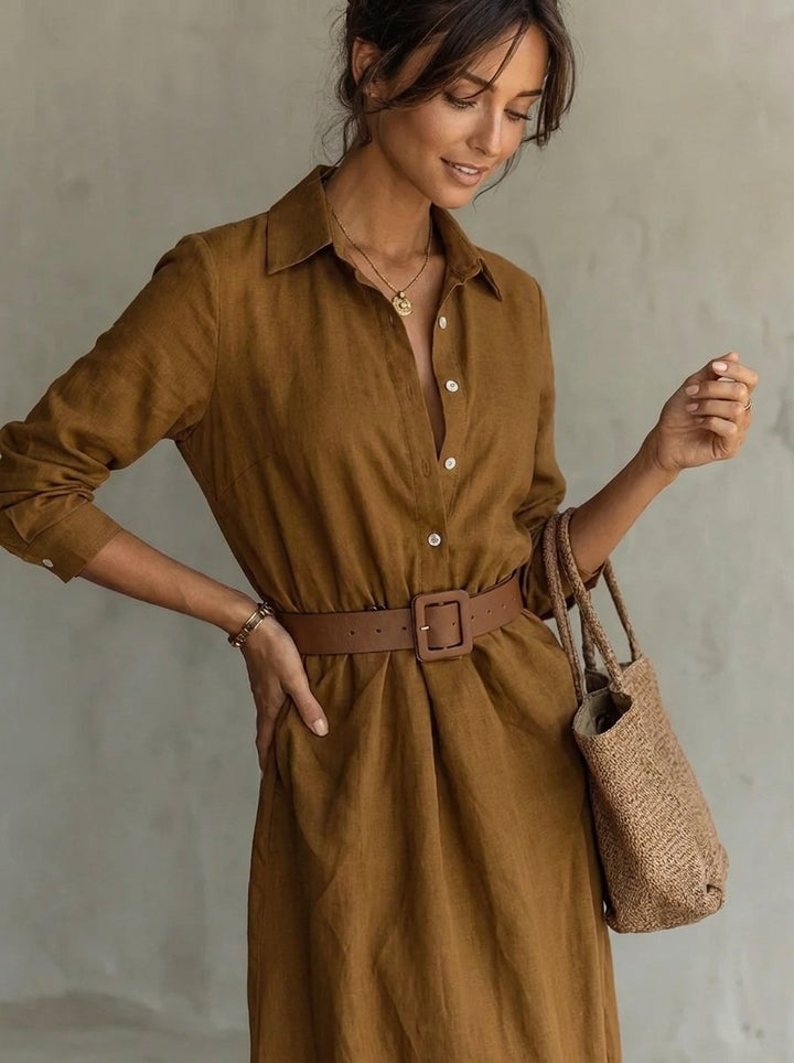 Clara | Modern And Casual Belted Long-Sleeved Dress
