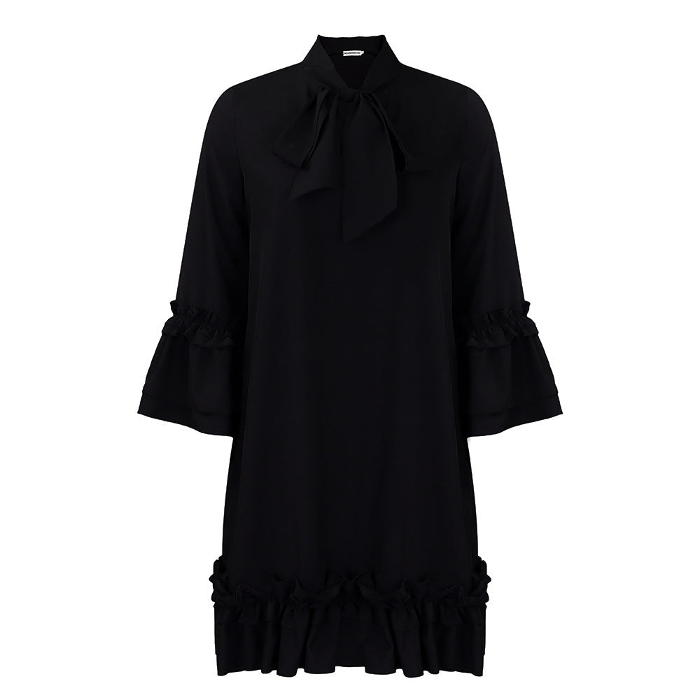 Emily | Elegant and Stylish Bow Collar Ruffle Tunic Dress