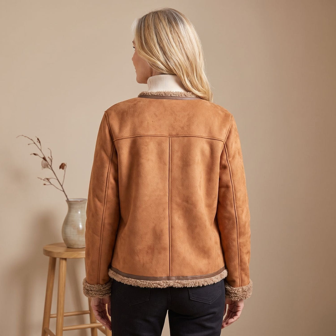 Gilda | Short Faux Leather Jacket with Shearling Lining