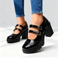 Aurora | Chic Double Strap Platform Mary Jane Block Heels