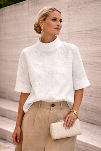 Julia | Stylish Embroidered Stand Collar Blouse