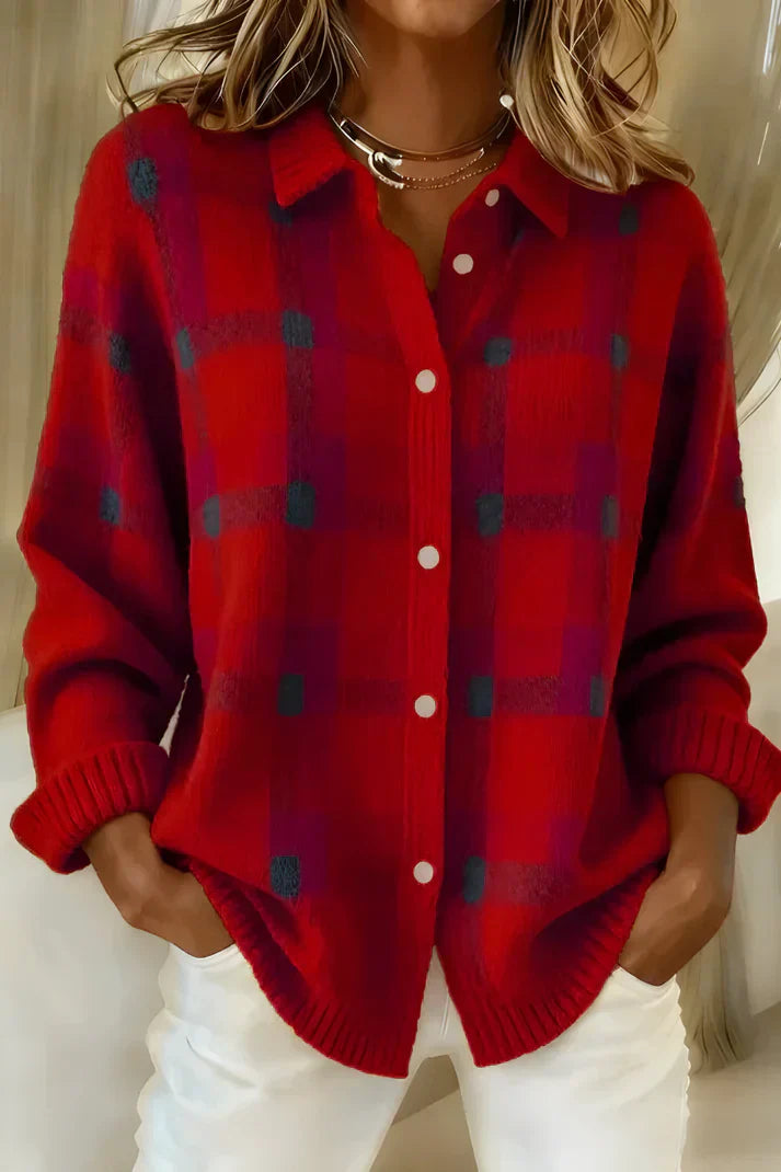 Amelia | Effortless and Cozy Checkered Women Cardigan 1