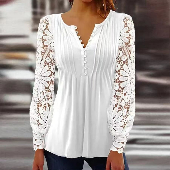 Amelia | Elegant and Breathable Floral Henley Blouse 0