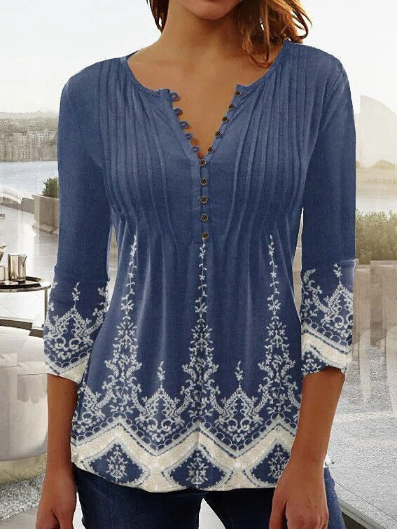 Amelia | Elegant and Breathable Floral Henley Blouse 4