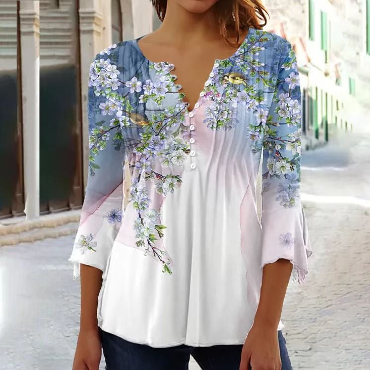 Amelia | Elegant and Breathable Floral Henley Blouse 6