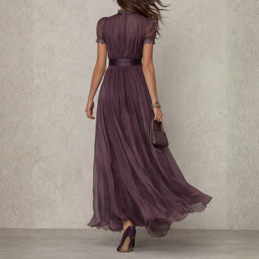 Amelia | Stylish Lace Trim Maxi Dress with Sleeves 1