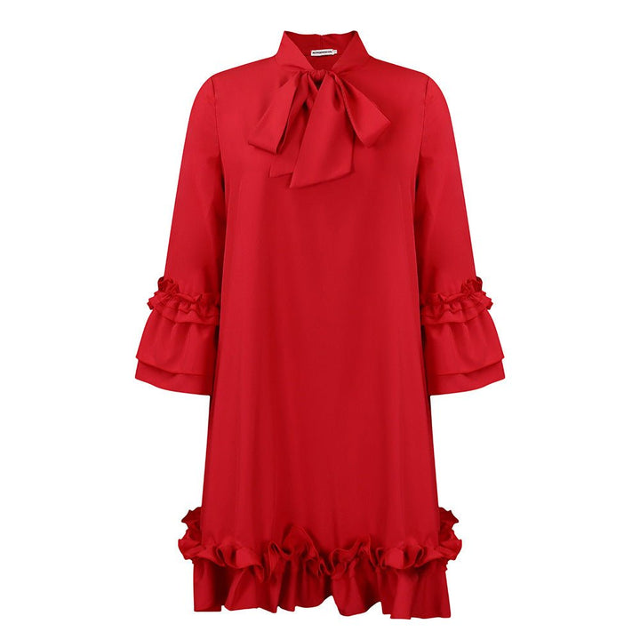 Andrea | Elegant And Charming Ruffle-Hem Bow-Neck Tunic Dress 9