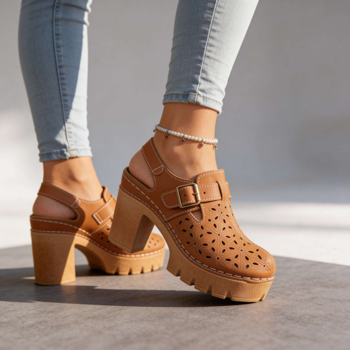 Annabelle | Floral Cutout Platform Block Heel Clogs 0