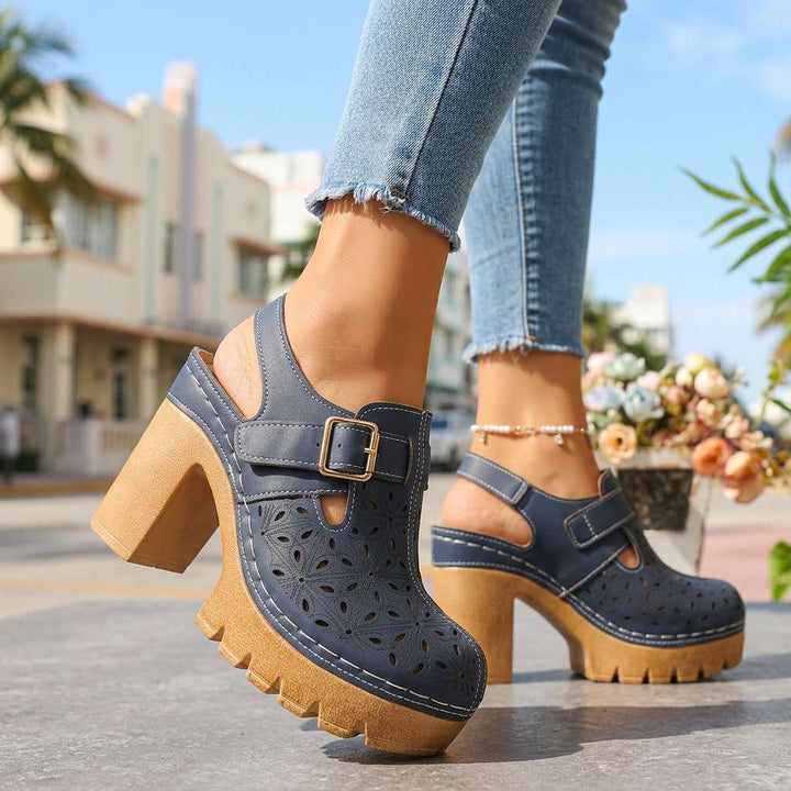 Annabelle | Floral Cutout Platform Block Heel Clogs 3
