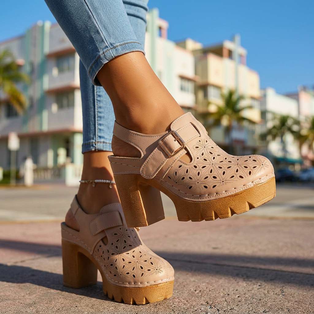 Annabelle | Floral Cutout Platform Block Heel Clogs 5