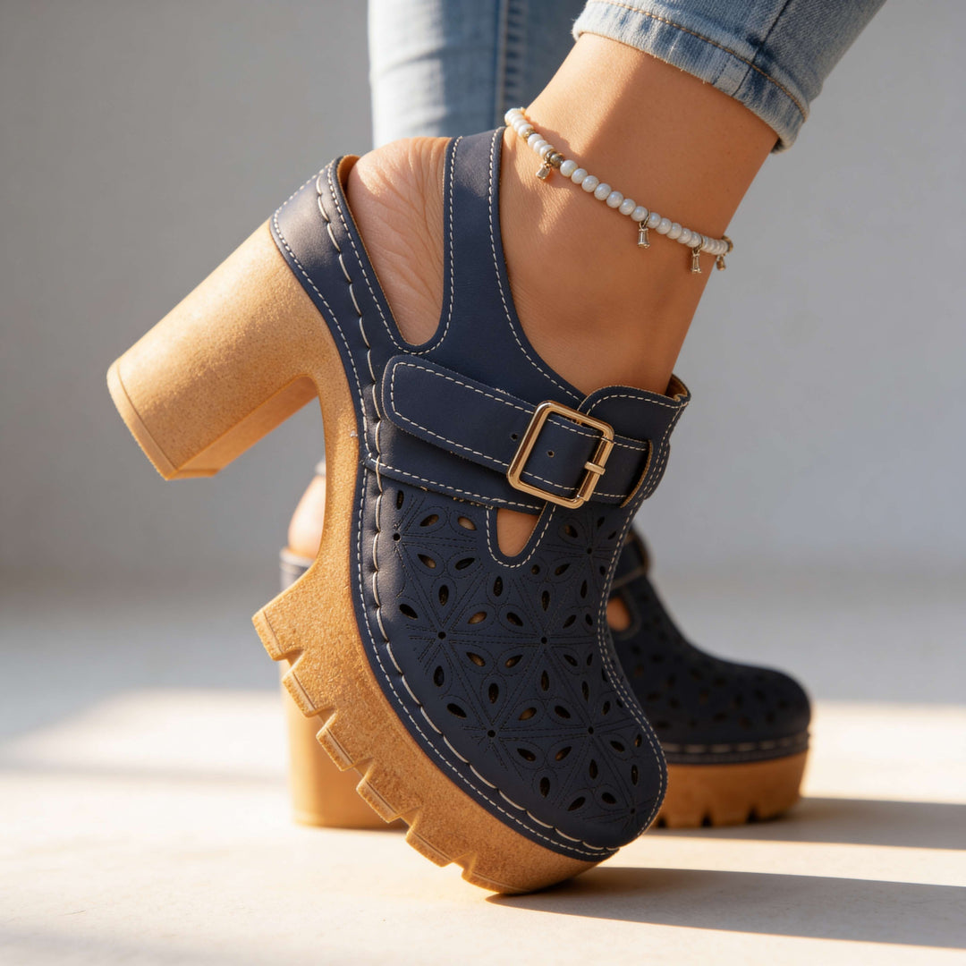 Annabelle | Floral Cutout Platform Block Heel Clogs 7