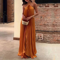 Angelika | Breathable and Pleated Halter neck Wedding Guest Dress