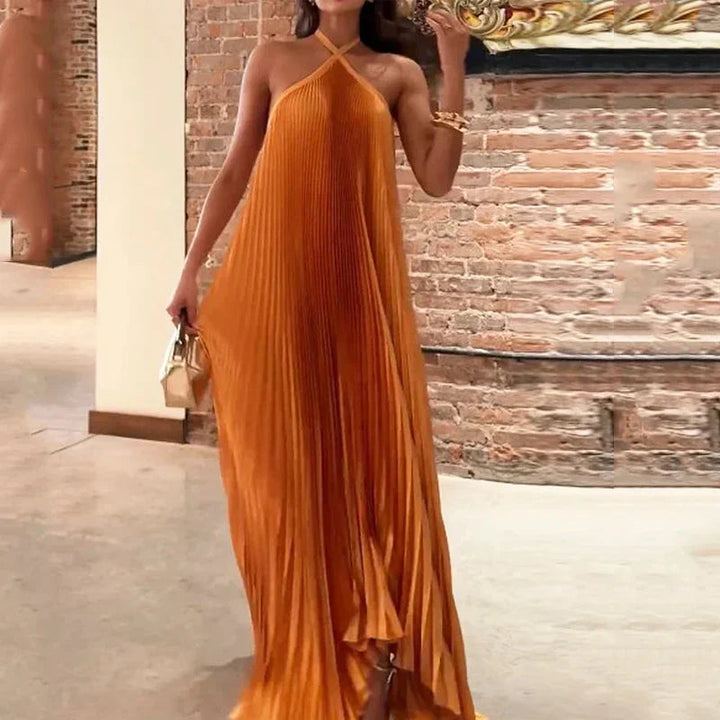 Aria | Elegant Pleated Halter neck Maxi Wedding Guest Dress 1