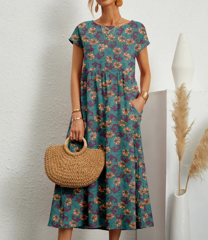 Ava | Cotton Blend Floral print A-Line Summer  Dress 9