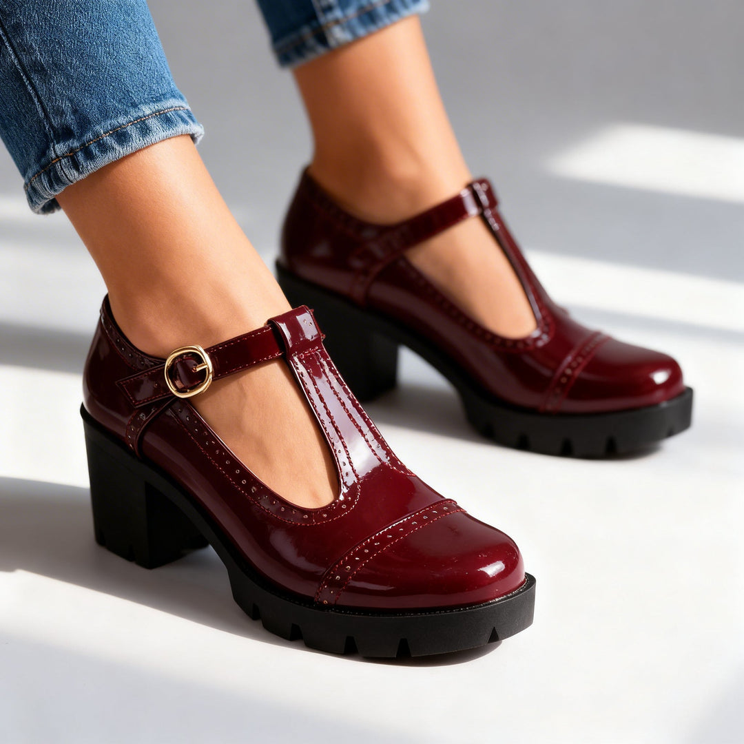 Bethany | Elegant T-Strap Brogue Block Heel Mary Jane Shoes 0