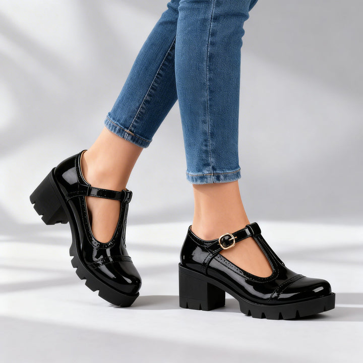 Bethany | Elegant T-Strap Brogue Block Heel Mary Jane Shoes 4