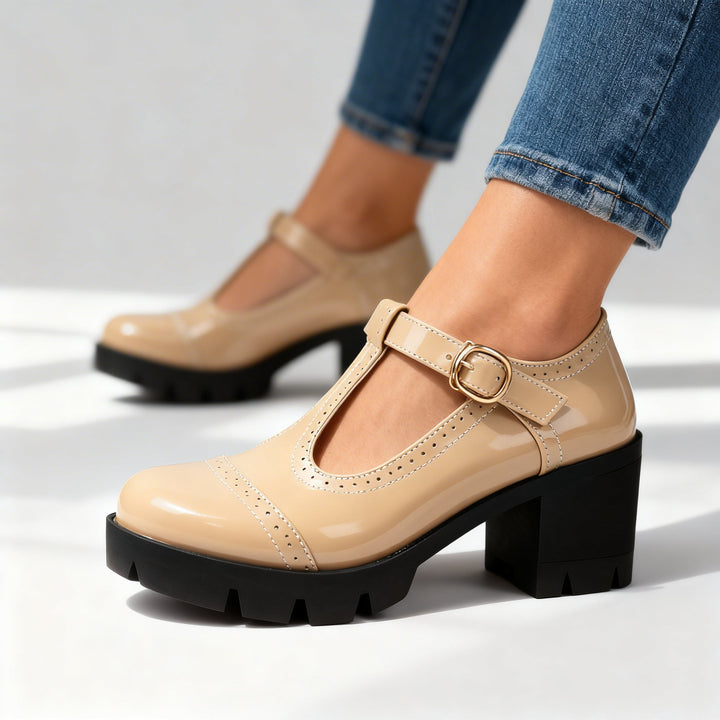 Bethany | Elegant T-Strap Brogue Block Heel Mary Jane Shoes 5
