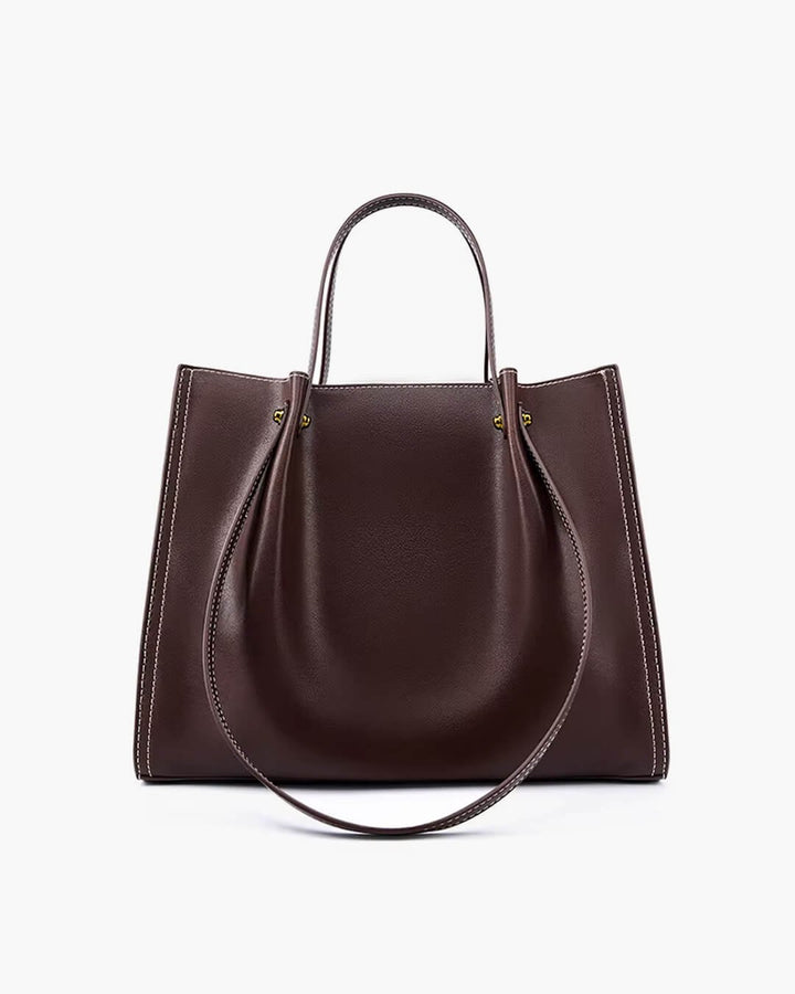 Beverly | Minimalist Contrast-Stitch Vegan Leather Tote Bag 2