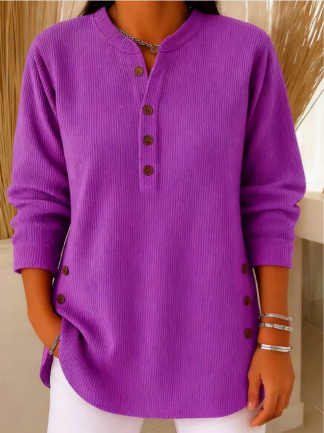Camila | Comfortable And Warm Longline Henley Ribbed Tunic Top 9