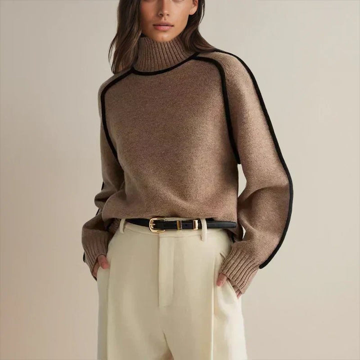 Camila | Women's Oversized Turtleneck Colorblock Knit Sweater 0