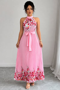 Daisy | Romantic Floral Pleated Halter Midi Dress