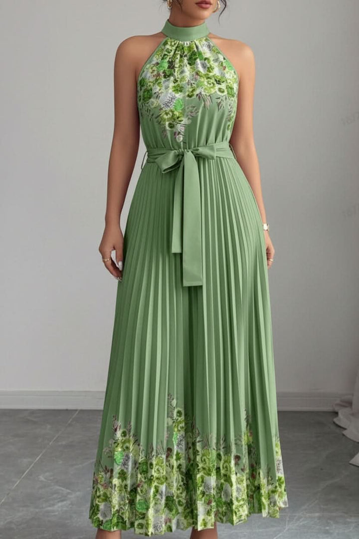 Charlie | Floral Pleated Halter Midi Dress 15