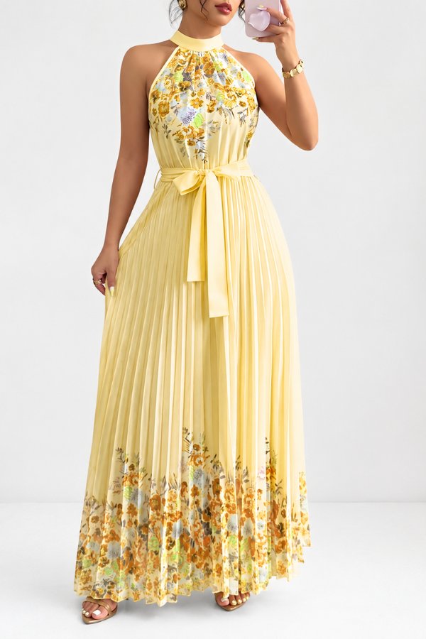 Charlie | Floral Pleated Halter Midi Dress 7