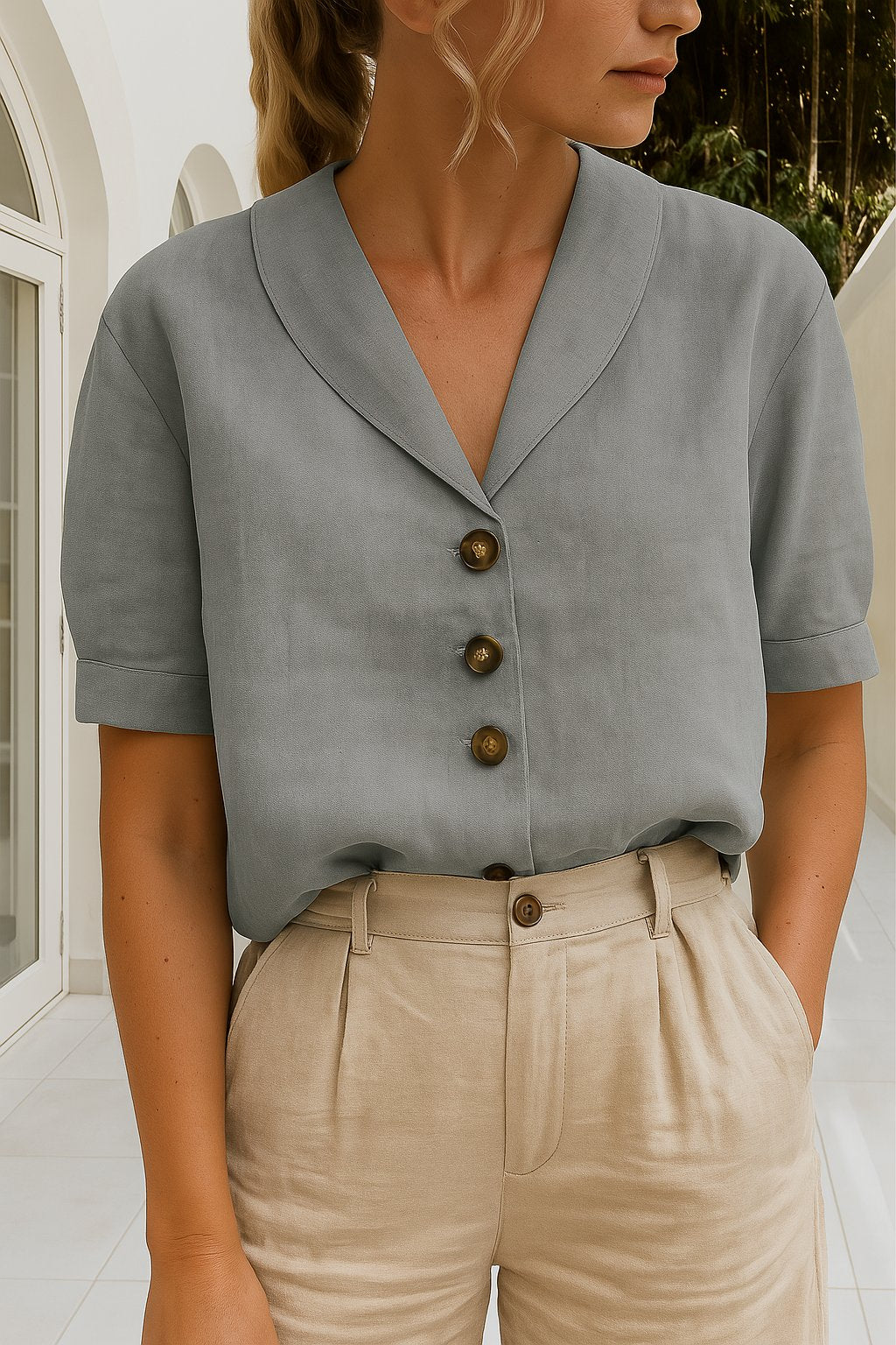 Charlotte | Comfortable And Polished Short-Sleeve Collared Blouse 3