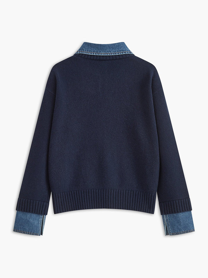 Charlotte | Comfortable And Warm Denim-Collar Knit Polo Sweater 2