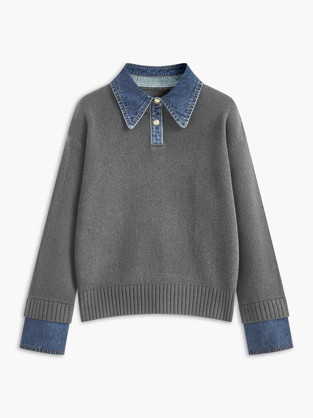 Charlotte | Comfortable And Warm Denim-Collar Knit Polo Sweater 6