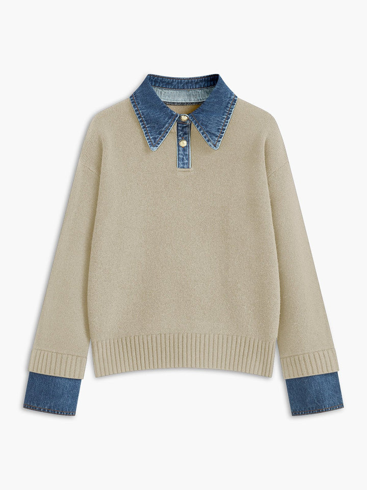Charlotte | Comfortable And Warm Denim-Collar Knit Polo Sweater 8