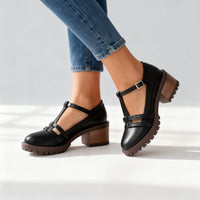 Camille | Chic T-Strap Block Heel Lug Sole Loafers