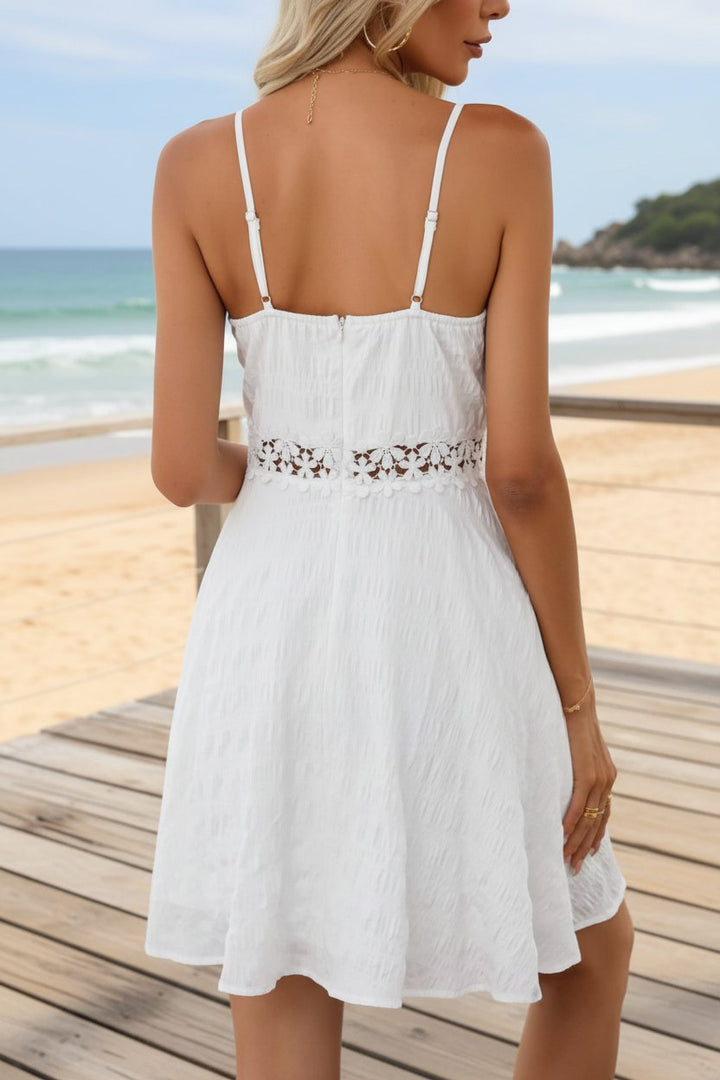 Chloe | Elegant Floral Lace-Waist Spaghetti Strap Mini Dress 4