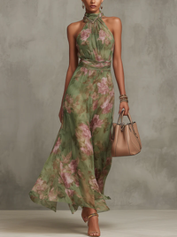 Aurelia | Timeless and Elegance Floral Halter Neck Maxi Dress