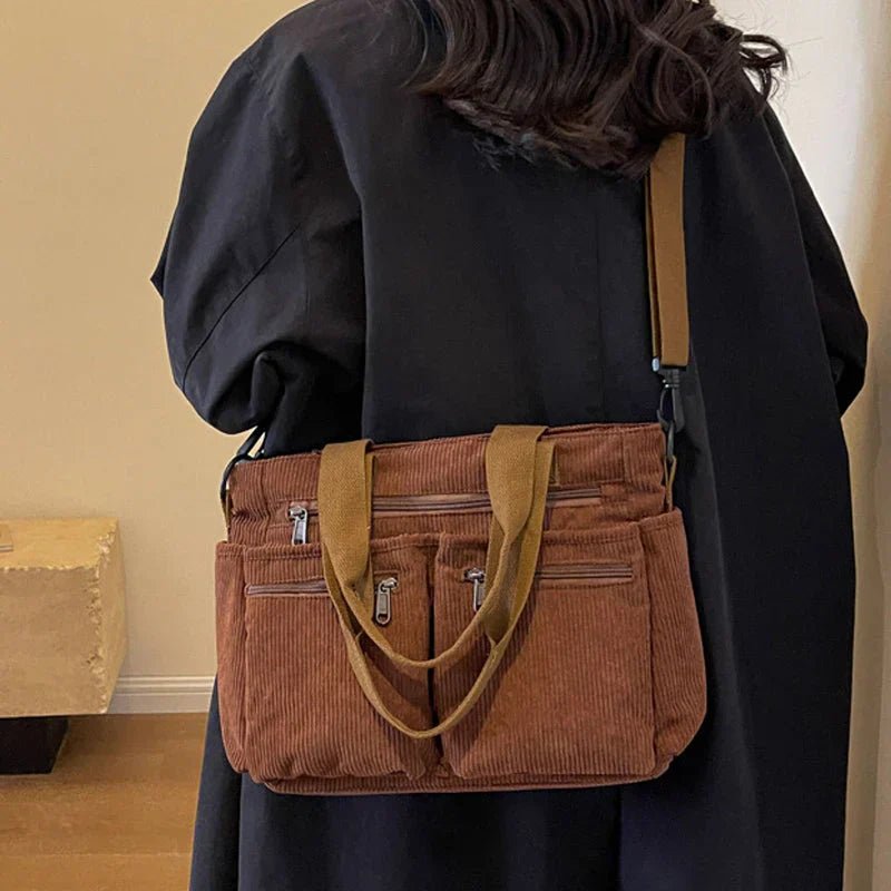 Claire | Corduroy Multi-Pocket Convertible Tote Bag 3