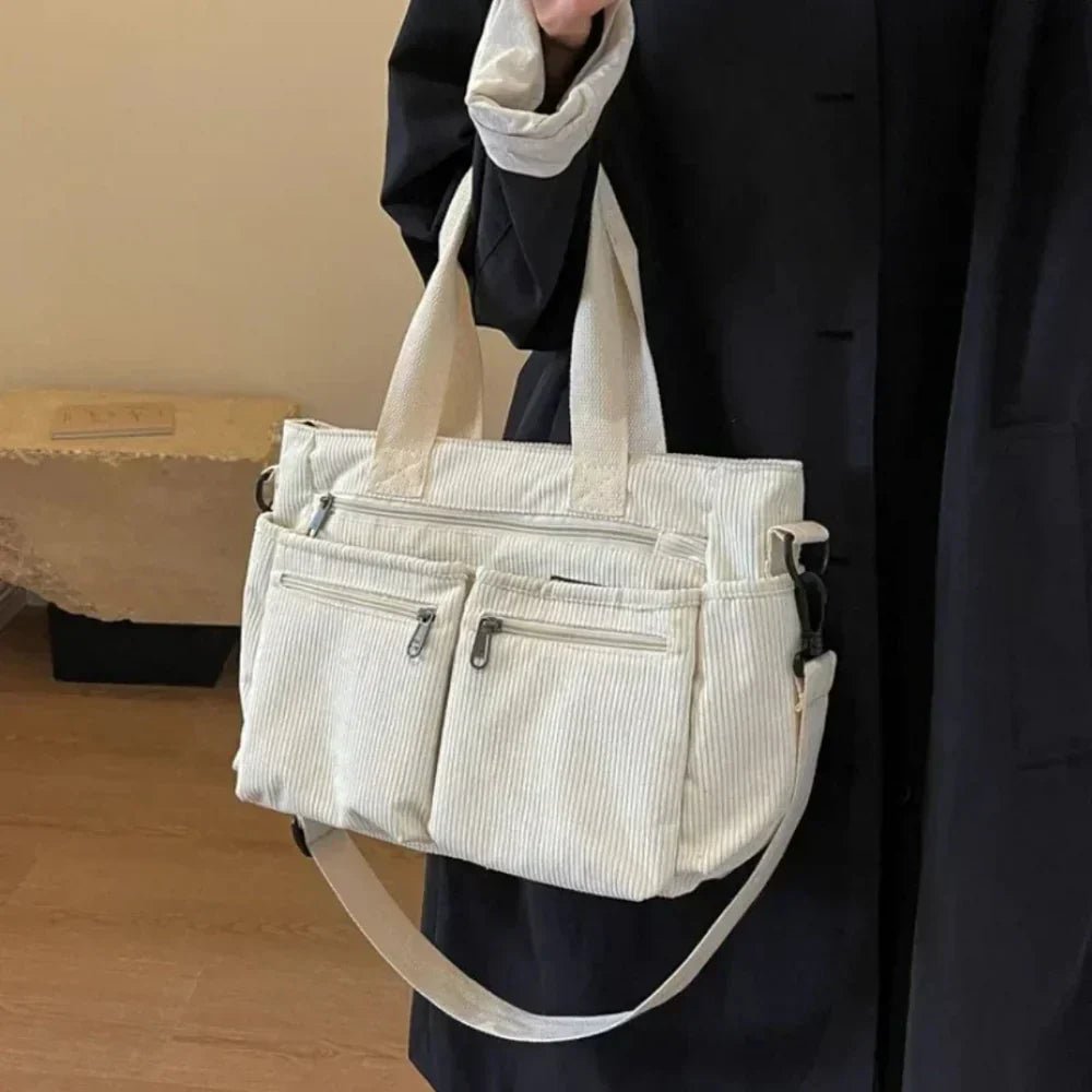 Claire | Corduroy Multi-Pocket Convertible Tote Bag 4